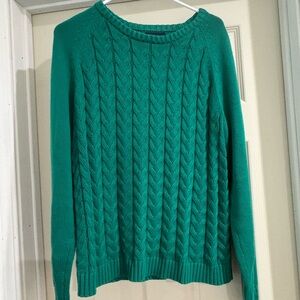 Lands' End Vibrant Green Cable Knit Sweater